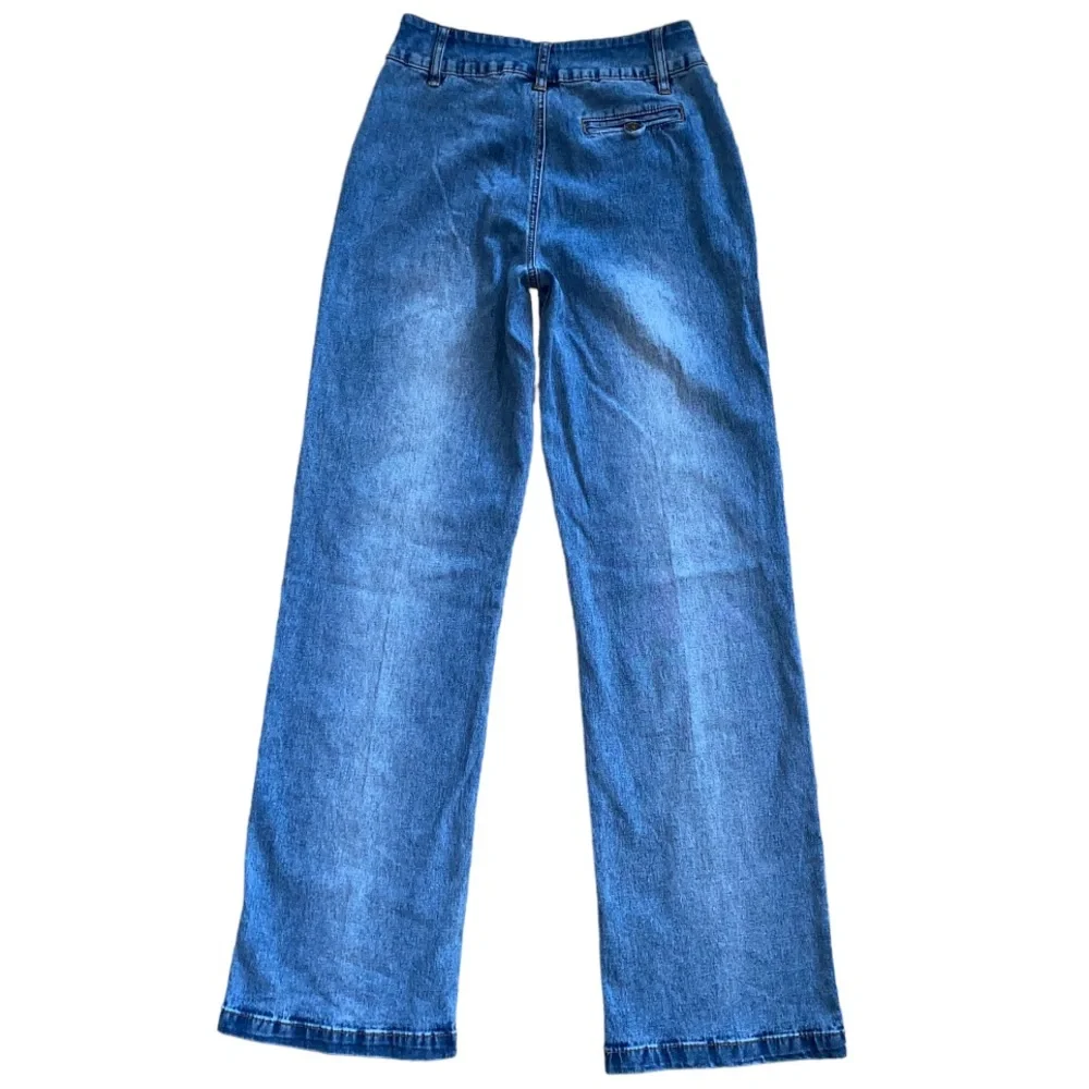 Vintage D2 by Diane Gilman High Rise Wide Leg Flare Creased Denim Jeans Size 4T - Picture 6 of 11